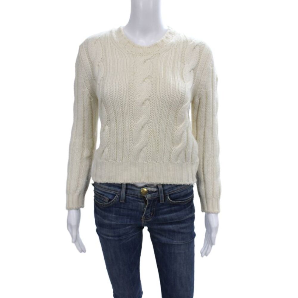 Moncler Unisex Pullover Wool Crew Neck Button Long Sleeve White Size S